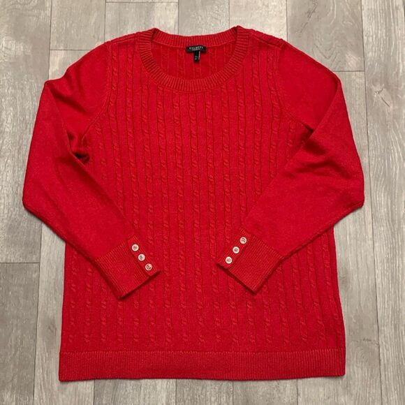 Talbots Sweaters - Womens Talbots Cable Knit Crewneck Red Holiday Pullover‎ Sweater